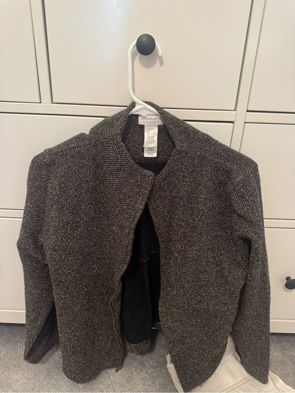 Liz Claiborne Women's Tweed Open Front Blazer in Charcoal